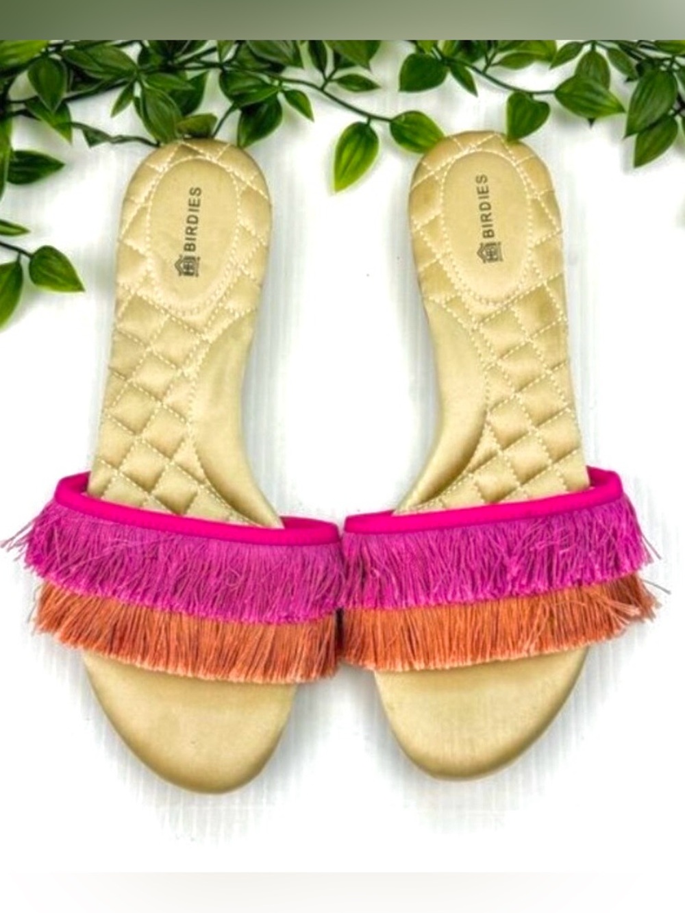 Birdies multi Colorblock Fringe Sangria Sandals 7